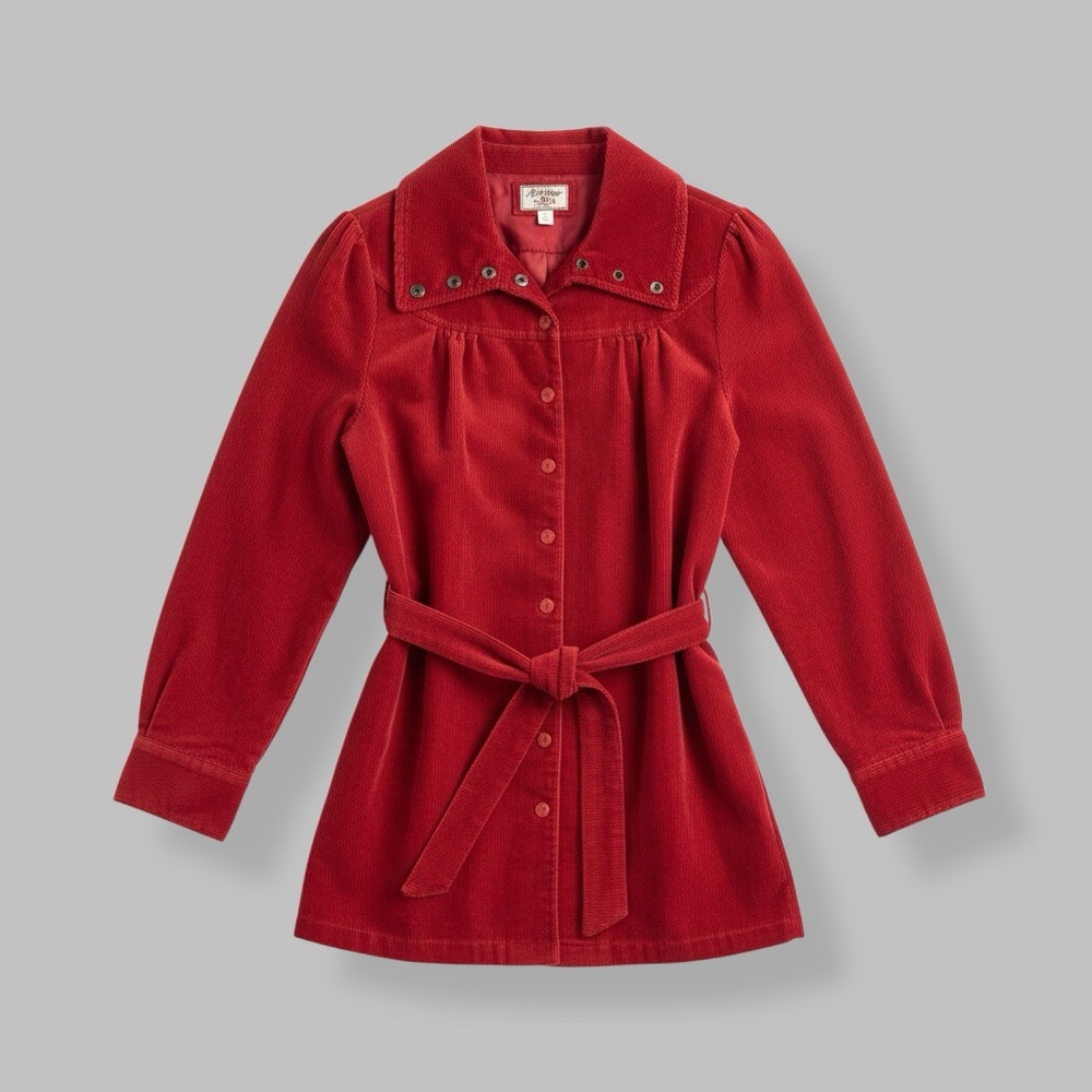 VTG Heritage 1981 Size Medium Red Velvet Corduroy Jacket w/ Detachable Belt Fall